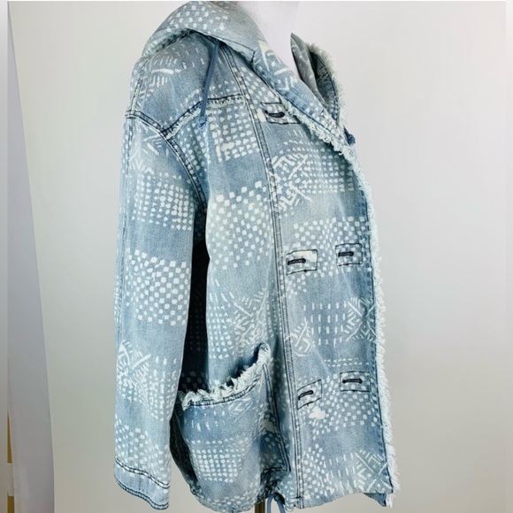 Free People Light Blue Hooded Jean Jacket with White Accents - Picture 5 of 16